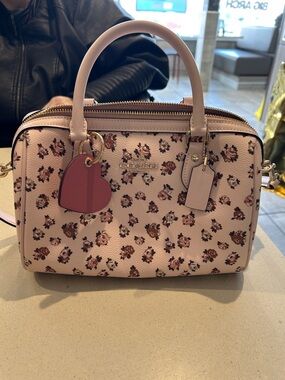 Coach Blush Pink Floral Mini Satchel with Heart Charm